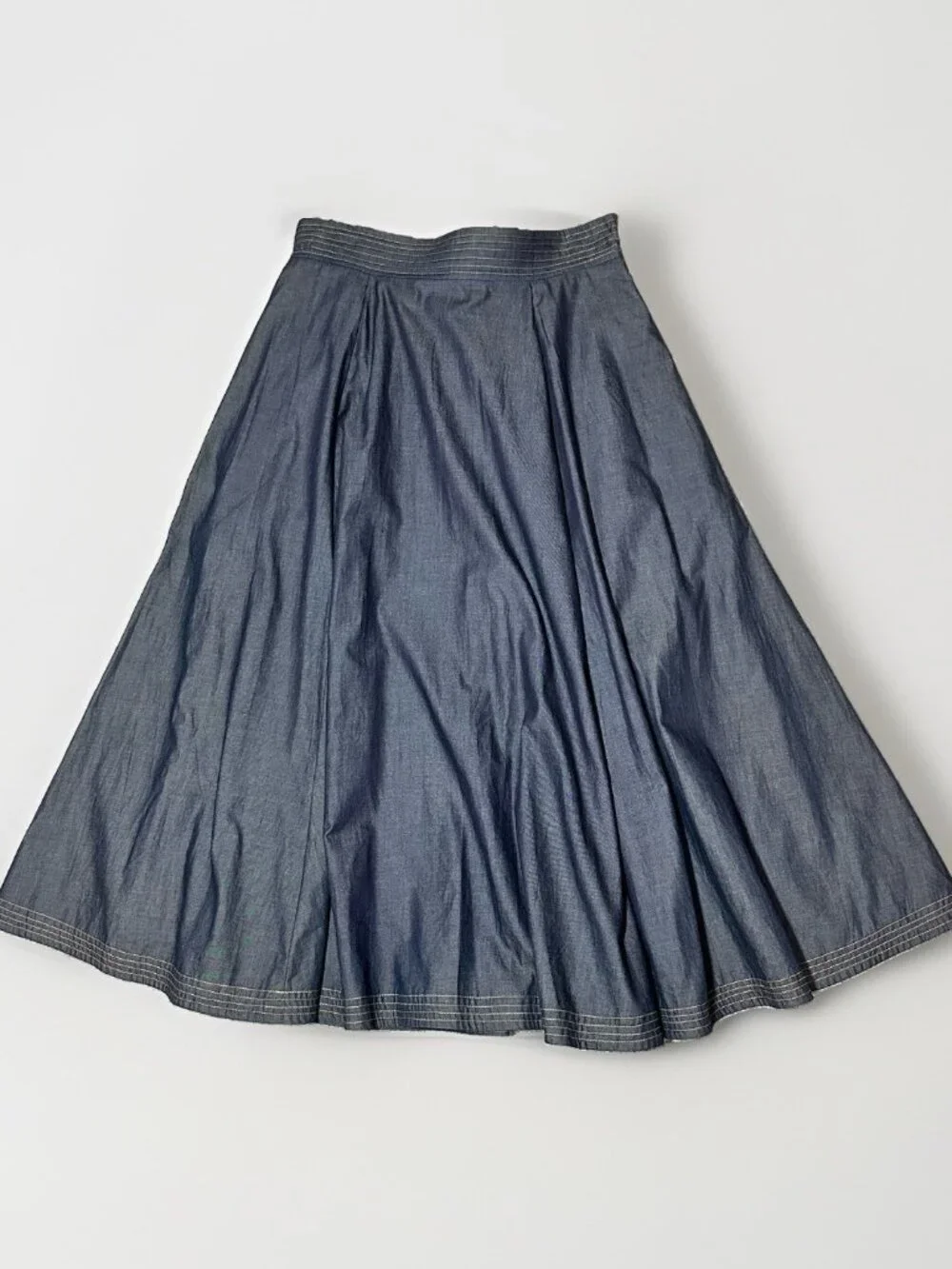 eShakti Skirt Women’s Size 12 Blue Denim Pleated A-Line Ankle Maxi Pockets